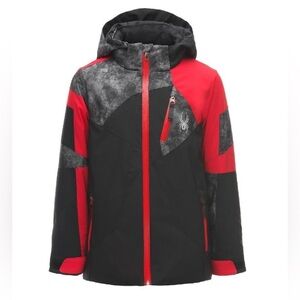 Spyder sz 10 Black hooded ski snowboard Jacket with Red Accents great condition